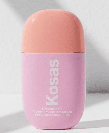 Kosas suncream product in pink packaging. 